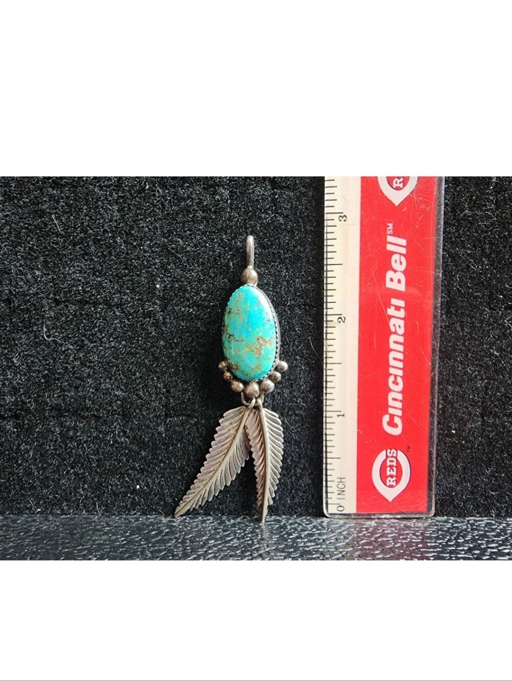 Vintage Sterling Silver/Turquoise Necklace Pendant Marked/Tested+ Feather Design